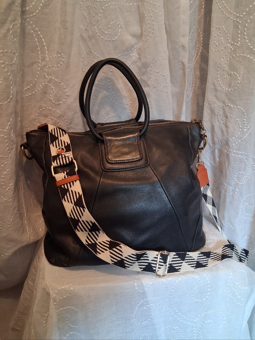 HOBO Large Sheila Iconic Black Leather Tote Handbag